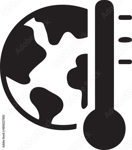 Silhouette Earth with thermometer icon, climate change, global warming vector EPS