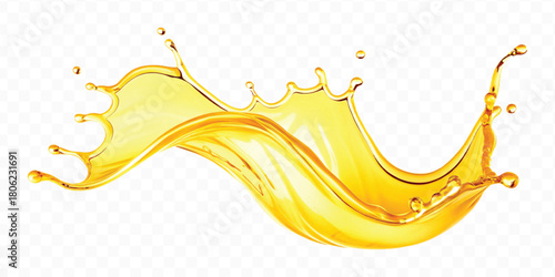 abstract smooth liquid oil splashing with droplets in curve style isolated on white background	
