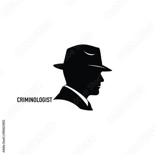 Silhouette of a man in a fedora hat with the word criminologist