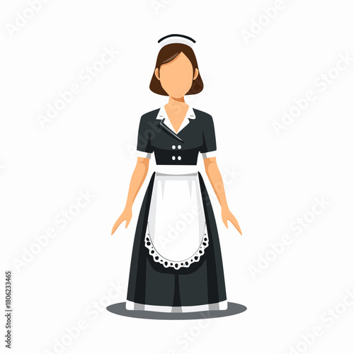 Illustration of a Maid in Uniform with Apron and Headband