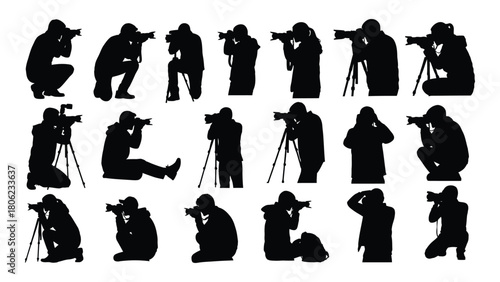 Photographer silhouettes collection isolated on white background, Vector