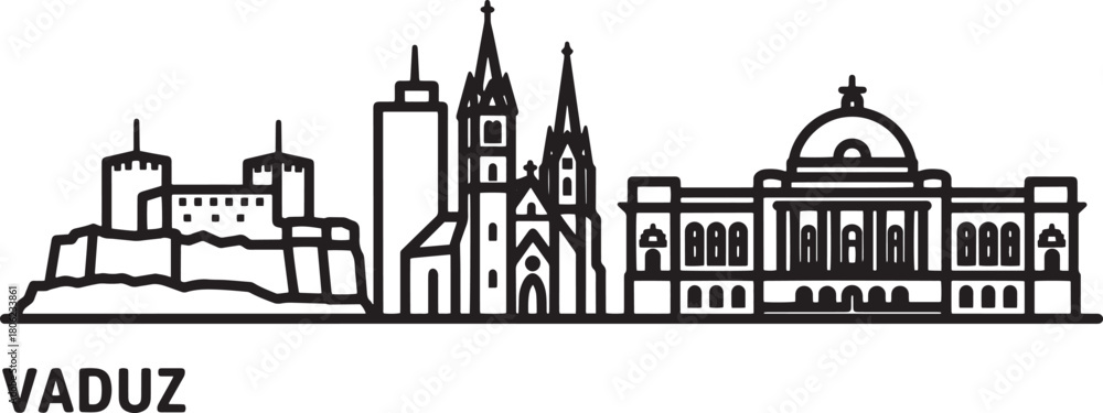 Fototapeta premium Vaduz skyline silhouette with modern buildings and famous landmarks in liechtenstein