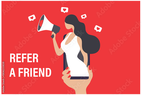 Refer a friend concept for social media vector illustration

