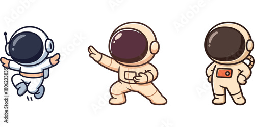 Ilustrasi astronot lucu salto dan menunjuk ke depan**