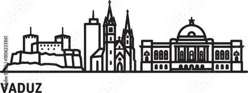 Vaduz skyline silhouette with modern buildings and famous landmarks in liechtenstein