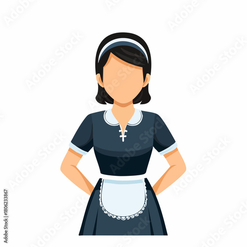 Cleanliness and hospitality an illustrated cartoon depiction of a female maid ready to serve