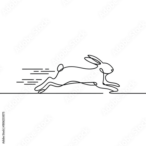 Minimalist line art of a fast running rabbit