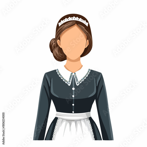 Faceless avatar of a hotel chambermaid or housekeeper character in a vintage style uniform, a graphic icon for hospitality and cleaning services