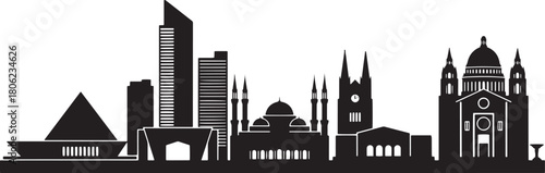 Islamabad city skyline silhouette vector illustration in flat design style