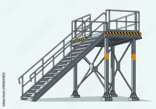 Industrial metal staircase and platform structure.