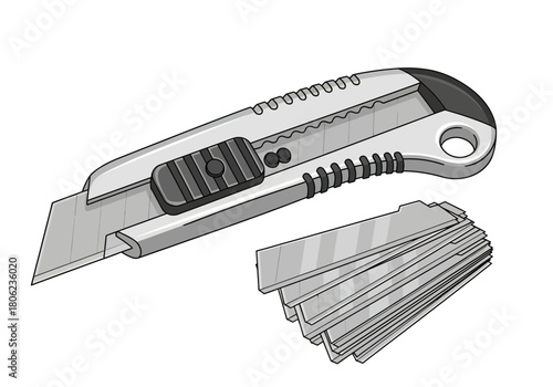 Utility knife with replaceable blades on cutting edge.