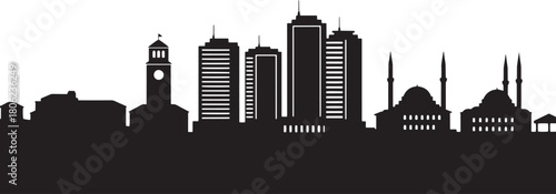 Silhouette vector illustration of the skyline of Bursa Turkey city