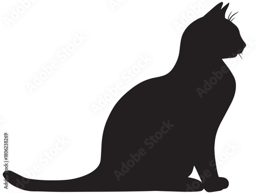 Elegant black cat silhouette icon on a pristine white background
