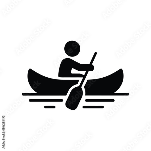 Person paddling a canoe on water vector icon