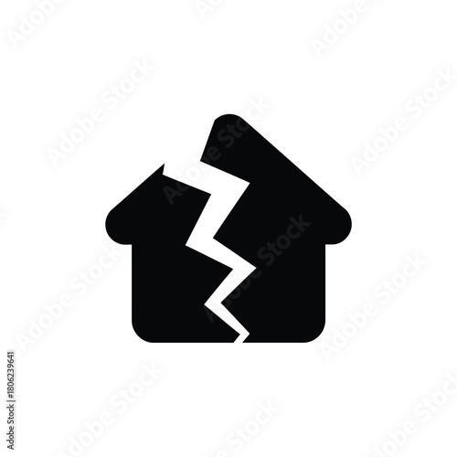 Black silhouette of a cracked house icon
