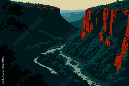 illustration of the night atmosphere at the Grand Canyon in America