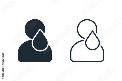 A crying man. Resentment, trouble, problem. Vector linear icon isolated on white background.