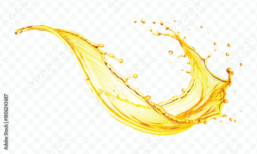 abstract smooth liquid oil splashing with droplets in curve style isolated on white background	
