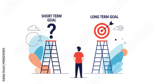Achieve your long term goals with strategic planning and insightful short term decisions for business success illustration