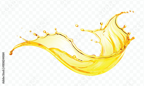abstract smooth liquid oil splashing with droplets in curve style isolated on white background	
