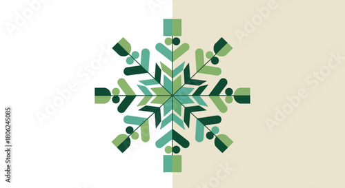 Elegant Snowflake Illustration A Stylish Winter Design with Botanical Elements in Green Hues