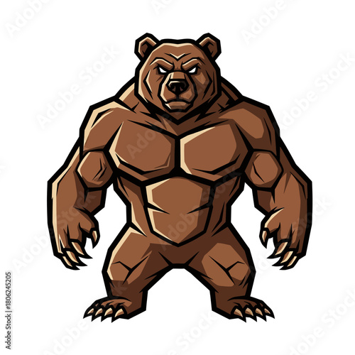 Powerful grizzly bear mascot design with strong muscular build and determined gaze, perfect for sports teams, branding, and bold visual statements