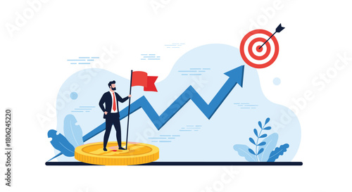 Successful businessman reaching goals with growing business, achievement and leadership concept for modern marketing campaigns and presentations