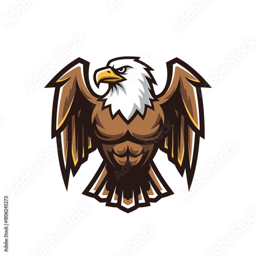 Majestic eagle mascot logo with strong, determined expression, perfect for sports teams or brand identity, conveying power and freedom in a modern design