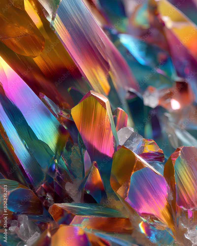 Fototapeta premium Macro shot of colorful mineral crystal with ultra sharp details vibrant rainbow refraction and intricate fractal geometry under soft diffused lighting 