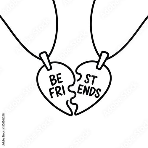 Best friends broken heart necklace set outline