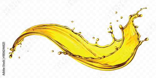 abstract smooth liquid oil splashing with droplets in curve style isolated on white background	

