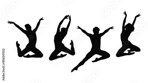 Dynamic jumping silhouettes isolated on white background, Vector
