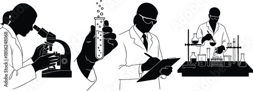 Chemical Research Scientists in Laboratory Silhouette Banner
