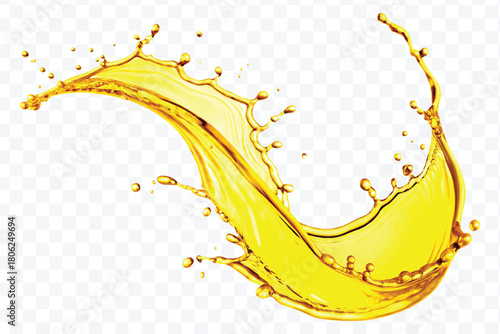 abstract smooth liquid oil splashing with droplets in curve style isolated on white background	
