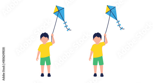 Child flying colorful kites under a clear sky joyful outdoor activity