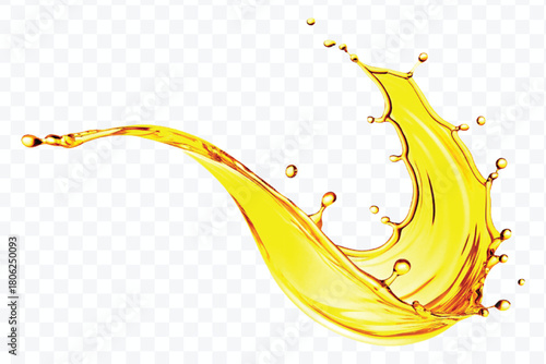 abstract smooth liquid oil splashing with droplets in curve style isolated on white background	
