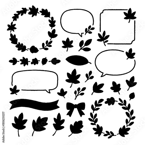 Fotografija Autumn Leaf Frames and Speech Bubble Silhouette Set – Decorative Botanical Vecto