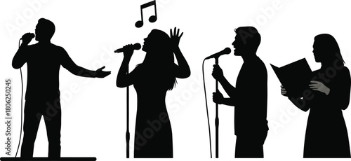 Choir and Solo Singers with Microphones Silhouette Banner