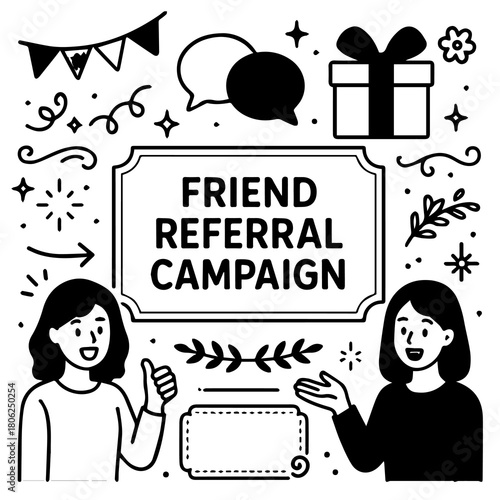 Tapeta Friend Referral Campaign Illustration — People Referring Friends, Rewards and Pr