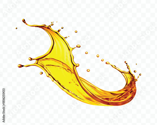 abstract smooth liquid oil splashing with droplets in curve style isolated on white background	
