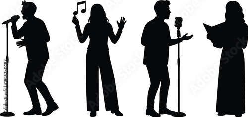 Singers with Microphones Silhouette Music Performance Set