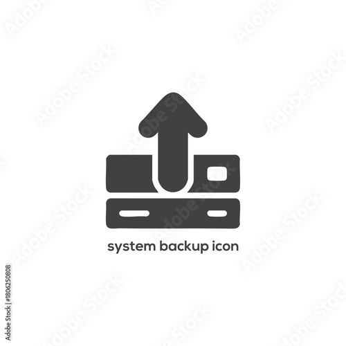 System backup vector icon with server drive and upload arrow representing data recovery, cloud storage protection and digital security concepts.

