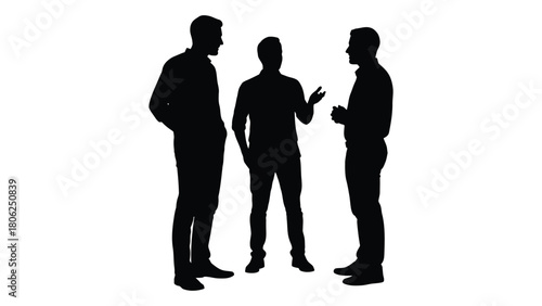 Three men talking silhouette isolated on white background, Vector