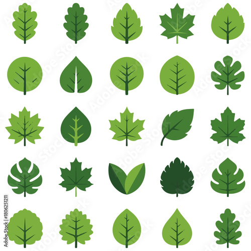 Green Leaf Vector Icon Set