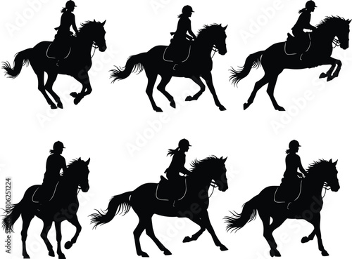 Horseback Riders Silhouette Vector Set in Motion