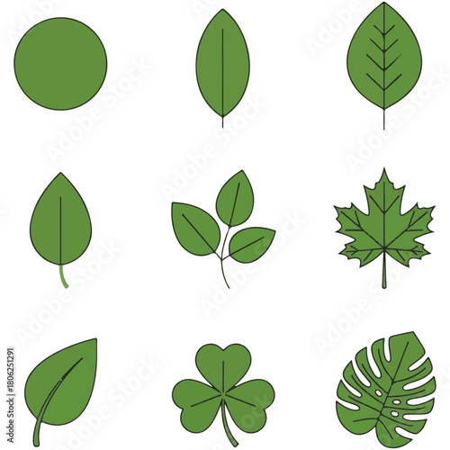 Green Leaf Vector Icon Set
