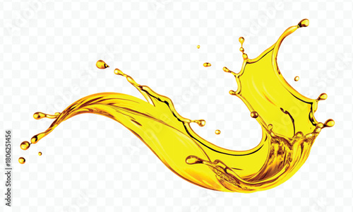 abstract smooth liquid oil splashing with droplets in curve style isolated on white background	
