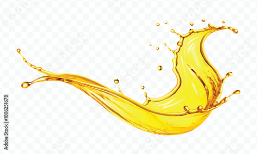 abstract smooth liquid oil splashing with droplets in curve style isolated on white background	
