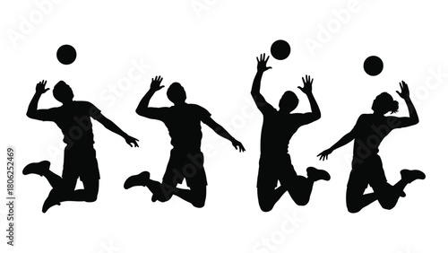Volleyball players silhouettes isolated on white background, Vector
