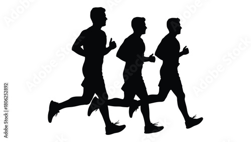 Three men running silhouettes isolated on white background, Vector